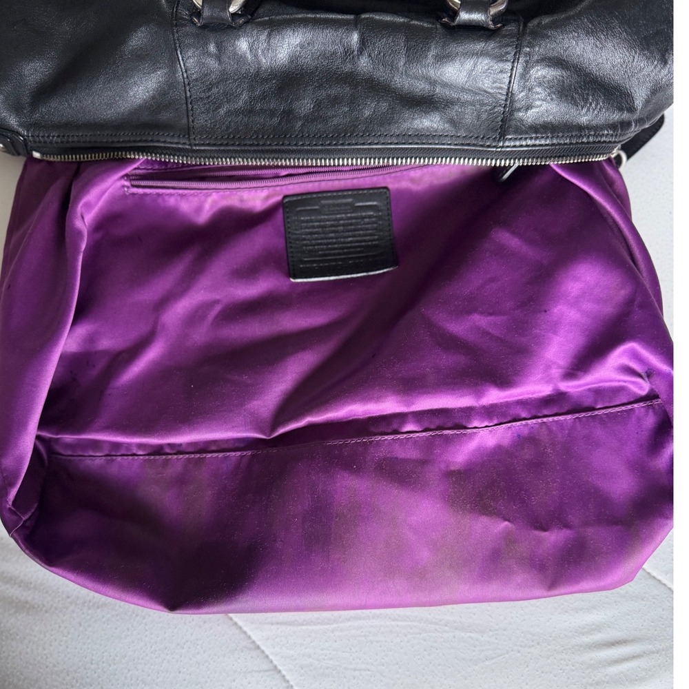 Coach Ashley Black Leather Shoulder Bag Satchel Purple Lining F15447 - Picture 7 of 14